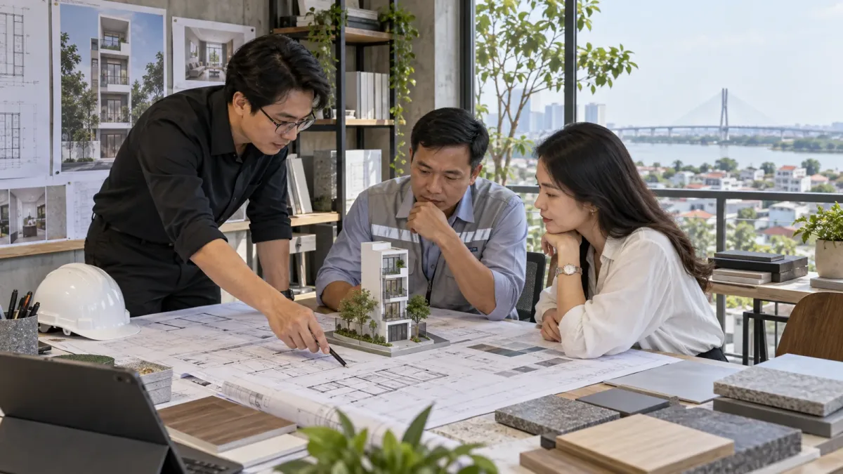 Thiết kế thi công nhà phố Biên Hòa: Cách phối hợp đồng bộ