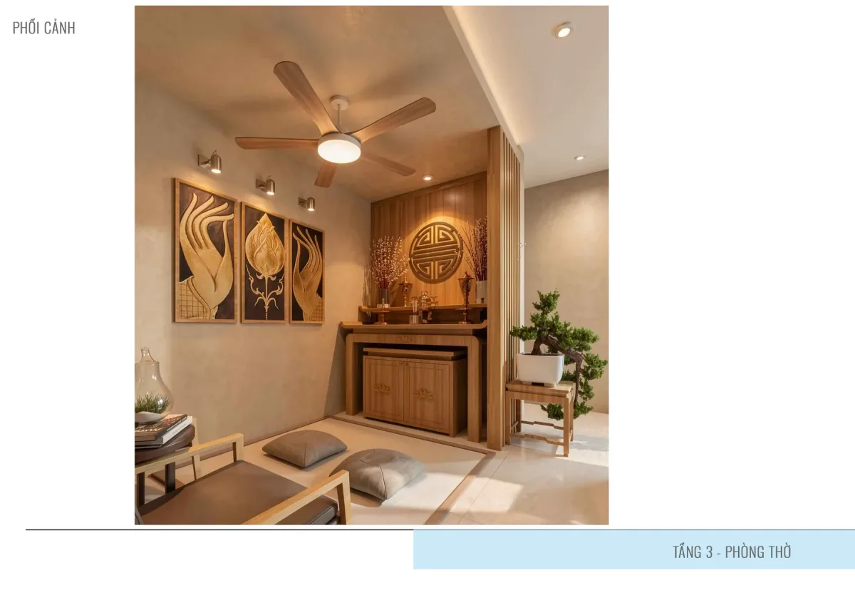 Phối cảnh phòng thờ trong hồ sơ thiết kế nhà ở tại Biên Hòa