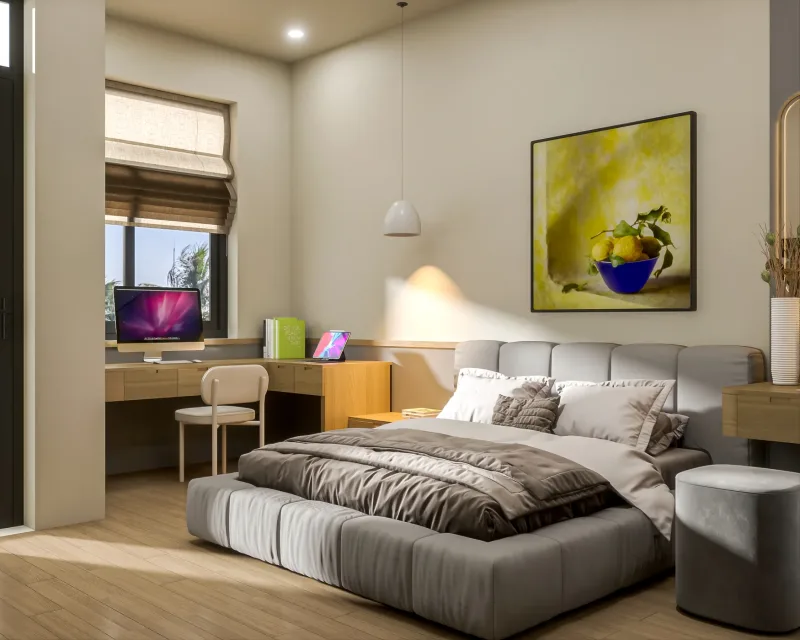 Phối cảnh phòng ngủ thứ hai trong bộ thiết kế nội thất nhà ở